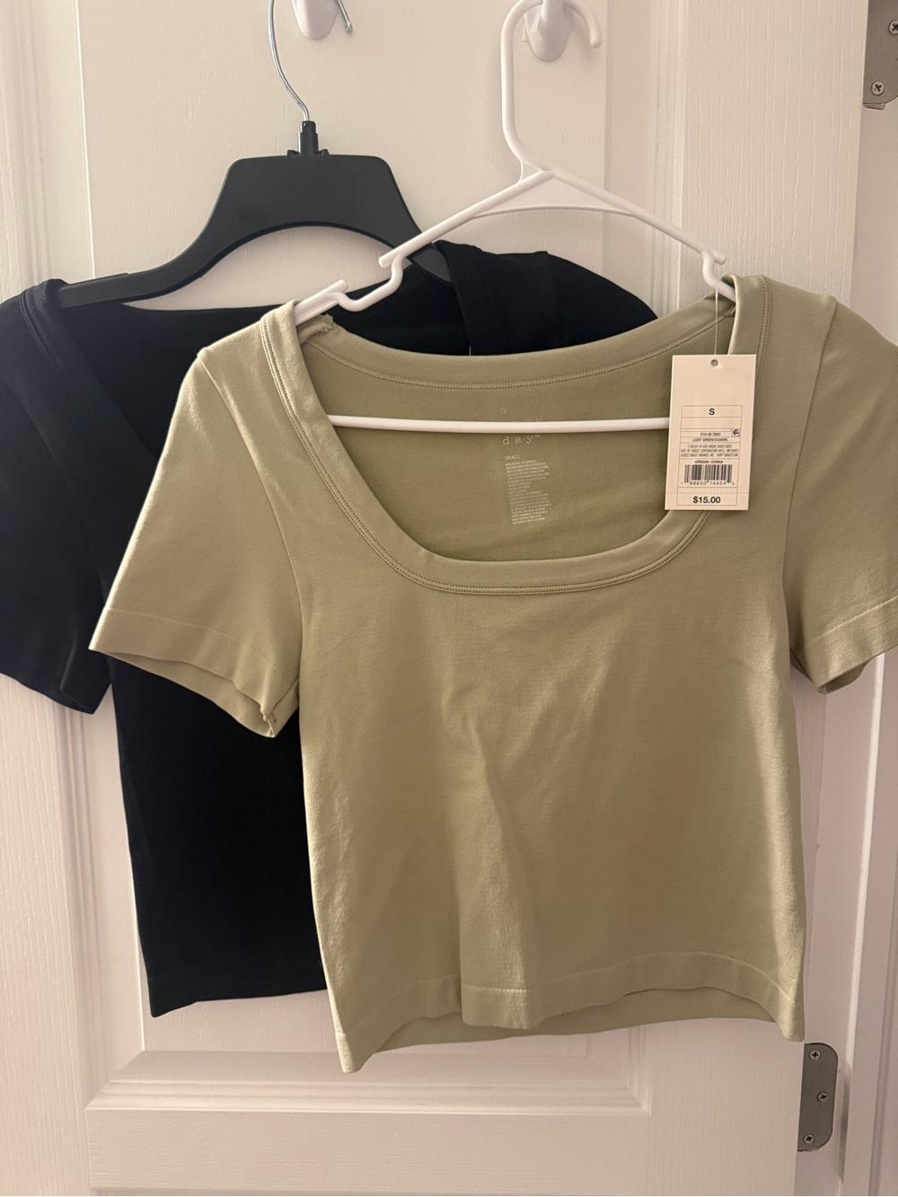 Scoop Neck Crop Top in Light Sage Green and black